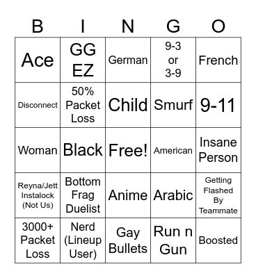 Valorant Bingo Card