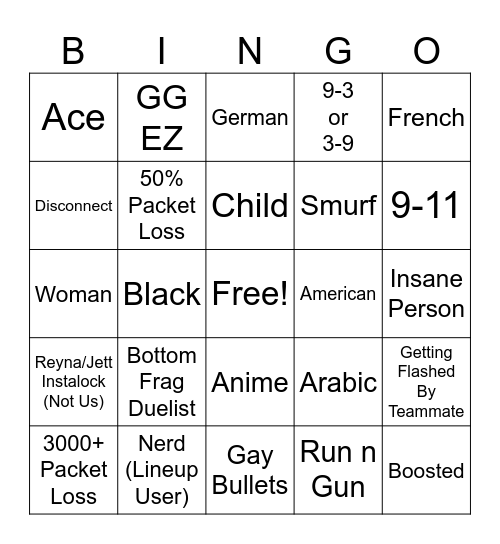 Valorant Bingo Card