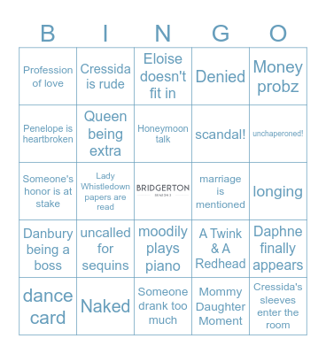 Bridgerton Season 3 Bingo Card