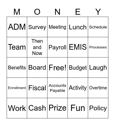 Treasurer's Office Bingo Card