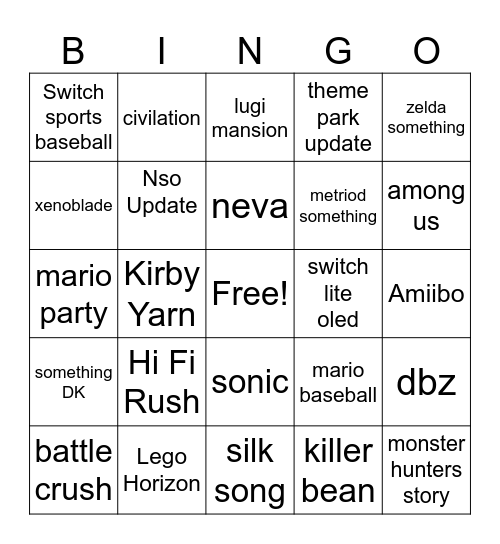 Nintendo 6/18-6/19 CARD Bingo Card