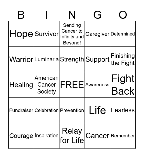 Relay for Life Bingo Card