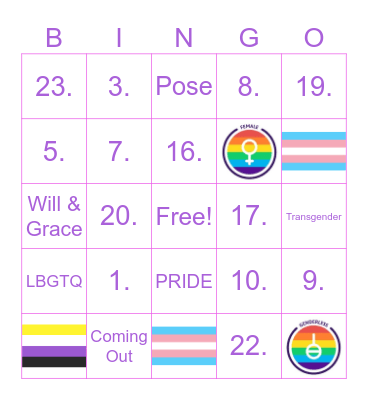 PRIDE Month Bingo Card