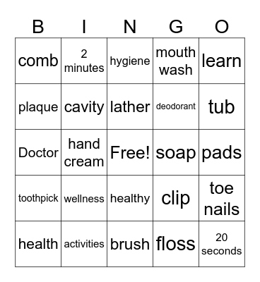 Hygiene Bingo Card