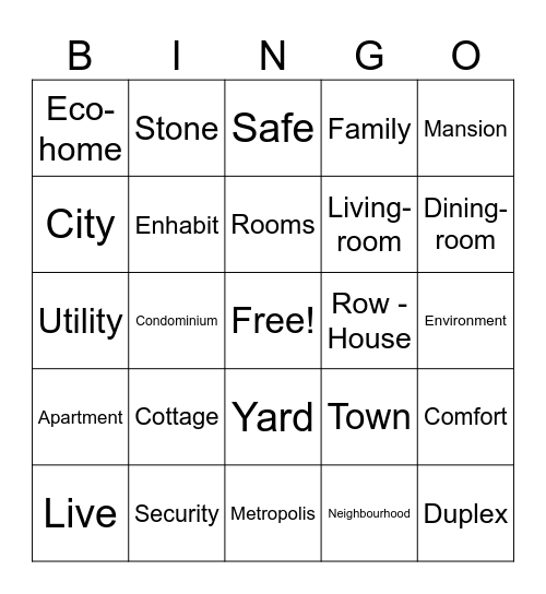 Houses Bingo Card