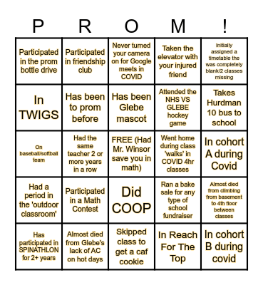 Glebe 24K Prom Bingo Card