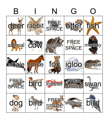 Animals Bingo Card