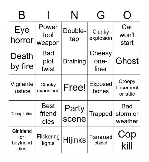 Horror movie club Bingo Card