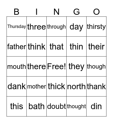 "th" sounds Bingo Card