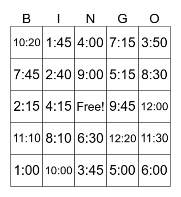 What time do you _____? Bingo Card