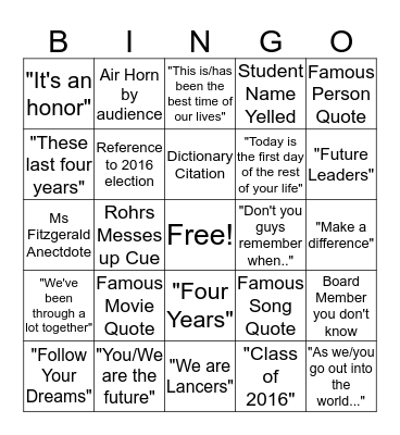 Graduation 2017 Bingo Card