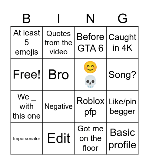 Comments Bingo Card