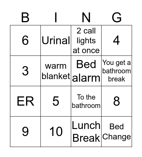 Nights Bingo Card