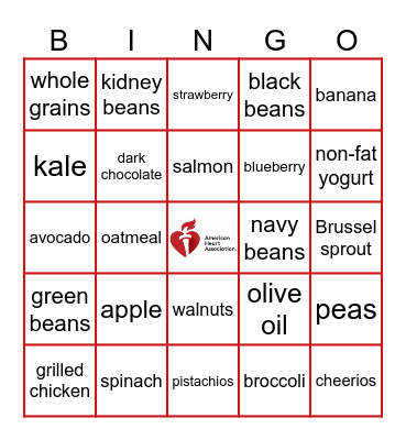 Heart Healthy Foods Bingo Card