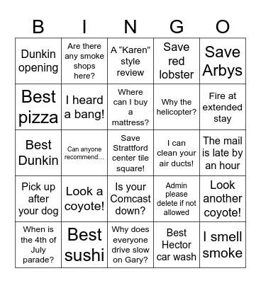 Carol Stream Bingo Card