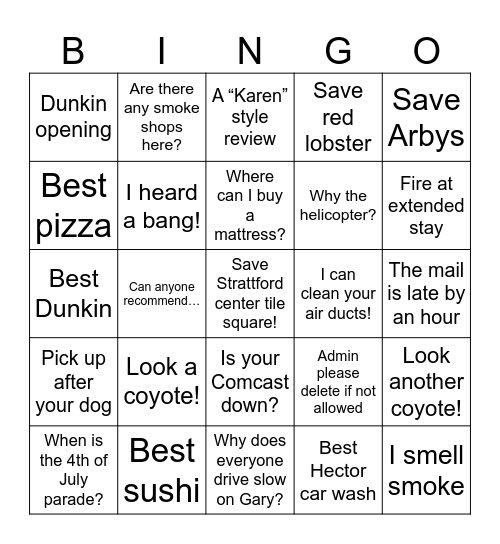 Carol Stream Bingo Card