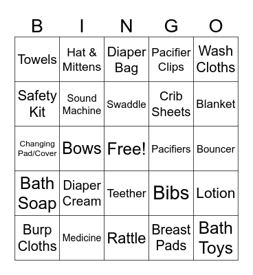 Baby Gift Bingo Card