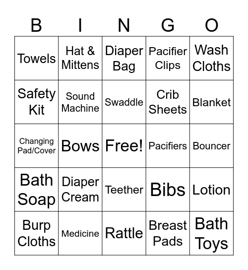 Baby Gift Bingo Card