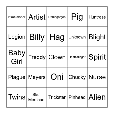 Killer "Fun" Bingo Card