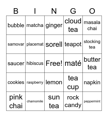 Tea Party Bingo Card