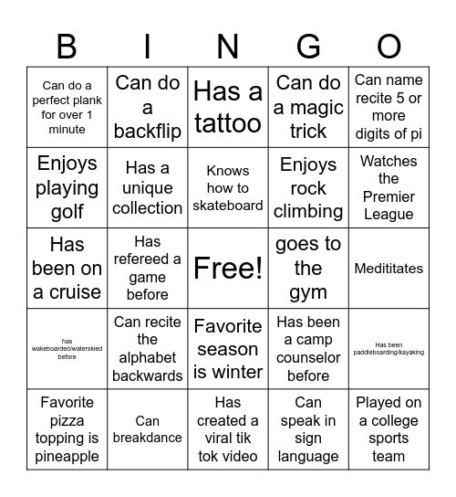 Untitled Bingo Card