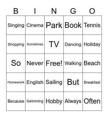 Vocabulary Bingo Card