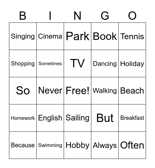 Vocabulary Bingo Card