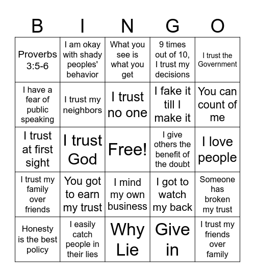 TRUST Bingo Card
