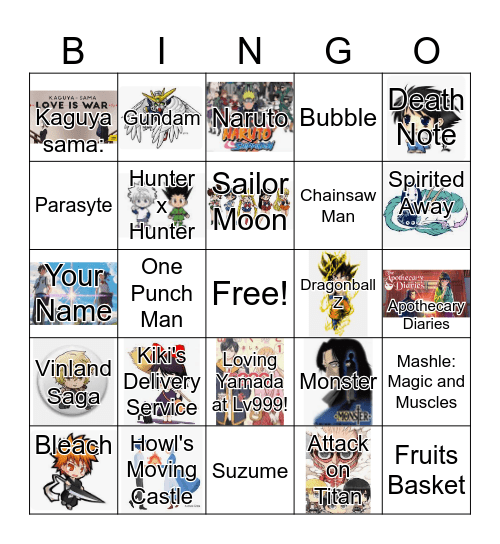 애니메이션  빙고 Bingo Card