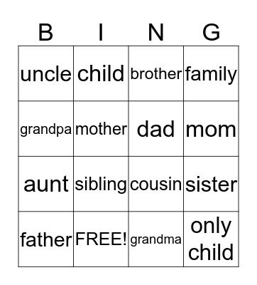 relatives & human feelings Bingo Card