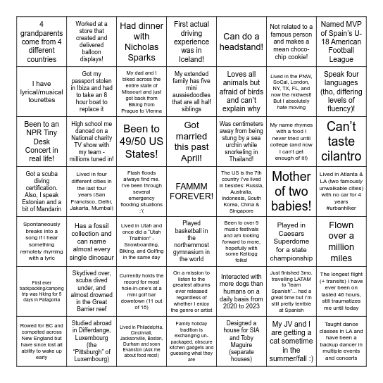 FAMMM Class of 2026 Bingo Card