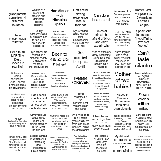 FAMMM Class of 2026 Bingo Card