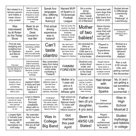 FAMMM Class of 2026 Bingo Card