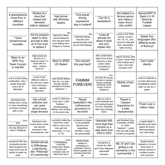 FAMMM Class of 2026 Bingo Card