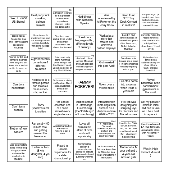 FAMMM Class of 2026 Bingo Card