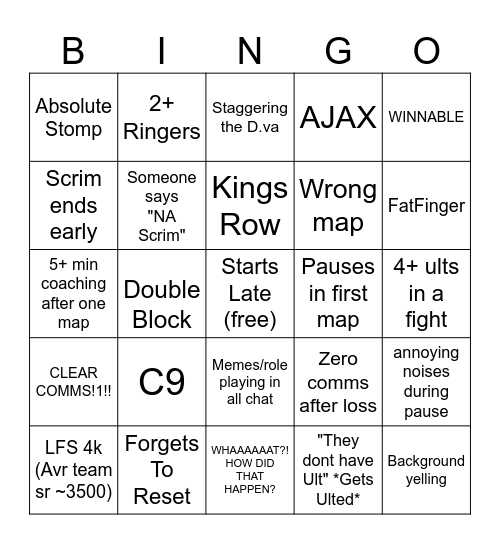 OW2 Scrim Bingo Card