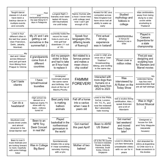 FAMMM Class of 2026 Bingo Card