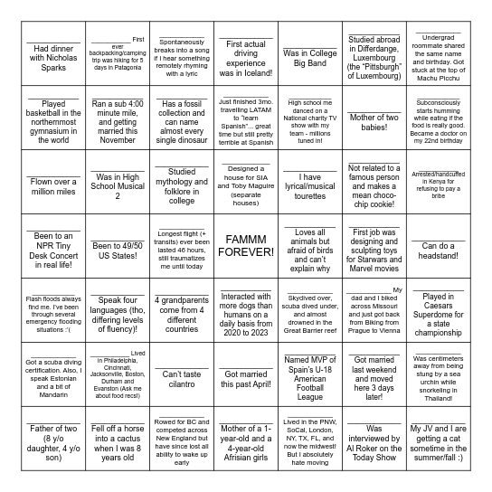 FAMMM Class of 2026 Bingo Card