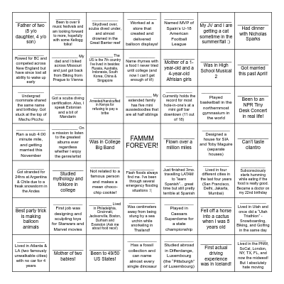 FAMMM Class of 2026 Bingo Card