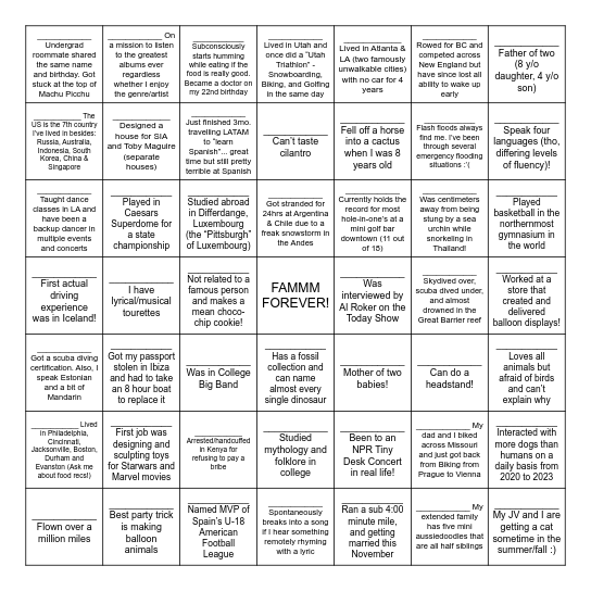 FAMMM Class of 2026 Bingo Card