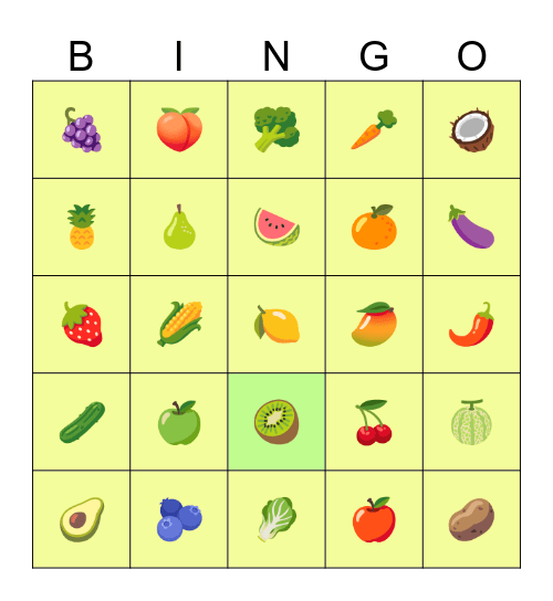 Bingo  ผัก ผลไม้ Bingo Card