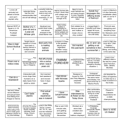 FAMMM Class of 2026 Bingo Card