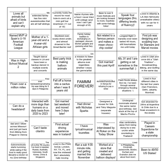 FAMMM Class of 2026 Bingo Card