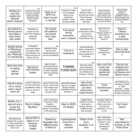 FAMMM Class of 2026 Bingo Card