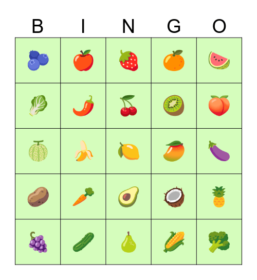 Bingo ผัก ผลไม้ Bingo Card