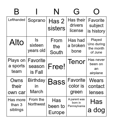 Mixer Bingo Card