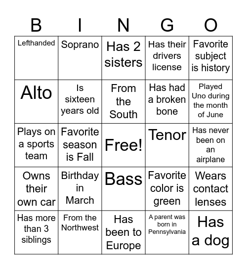 Mixer Bingo Card