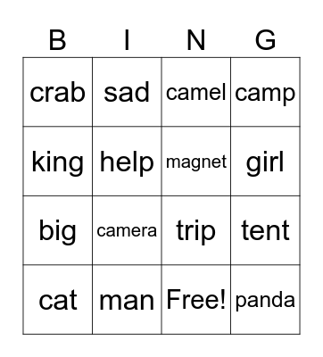 WordsBingo Card