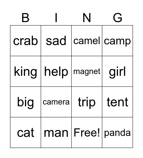 WordsBingo Card