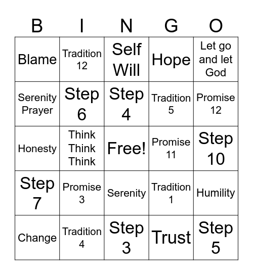 AA Bingo Card